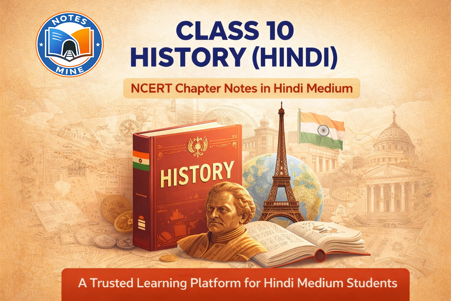 Class 10 History notes in Hindi medium based on NCERT syllabus by Notes Mine
