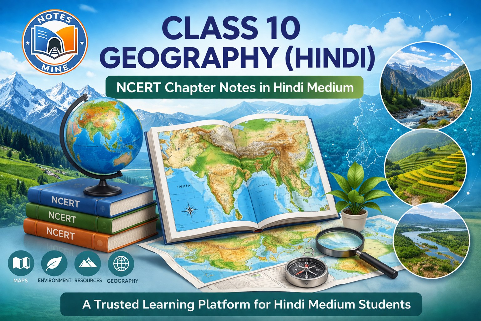 Class 10 Geography notes in Hindi medium based on NCERT syllabus by Notes Mine